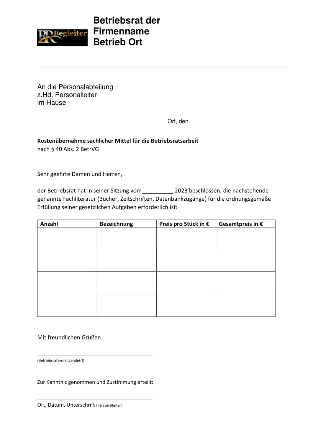 Kostenübernahme durch BR Begleiter